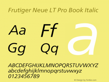 Frutiger Neue LT Pro Book Italic Version 1.00图片样张