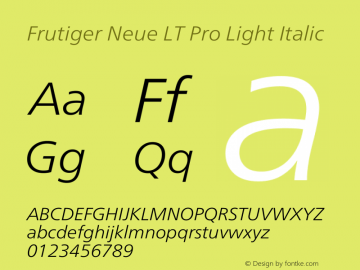 Frutiger Neue LT Pro Light Italic Version 1.00图片样张