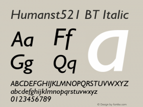 Humanst521 BT Italic Version 1.01 emb4-OT图片样张