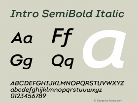 Intro SemiBold Italic Version 2.000;hotconv 1.0.109;makeotfexe 2.5.65596图片样张