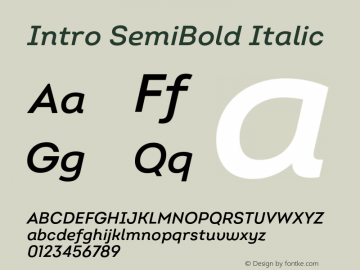 Intro SemiBold Italic Version 2.000;hotconv 1.0.109;makeotfexe 2.5.65596图片样张
