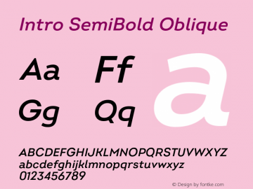 Intro SemiBold Oblique Version 2.000;hotconv 1.0.109;makeotfexe 2.5.65596图片样张
