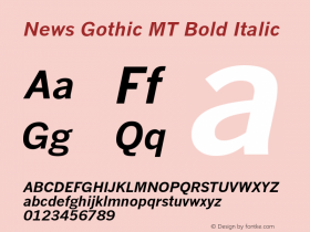 News Gothic MT Bold Italic Version 2.01图片样张