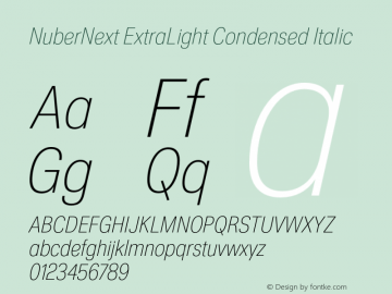 NuberNext ExtraLight Condensed Italic Version 001.002 February 2020图片样张