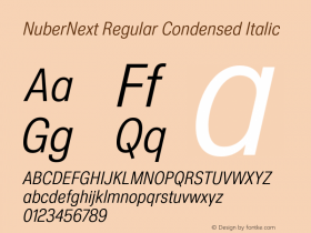 NuberNext Regular Condensed Italic Version 001.002 February 2020图片样张