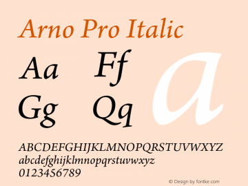 Arno Pro Italic Version 1.011;PS 1.000;hotconv 1.0.50;makeotf.lib2.0.16025图片样张