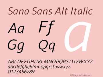 SanaSansAlt-Italic Version 1.000;PS 001.000;hotconv 1.0.88;makeotf.lib2.5.64775图片样张