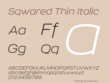 Sqwared Thin Italic Version 1.000;hotconv 1.0.109;makeotfexe 2.5.65596图片样张