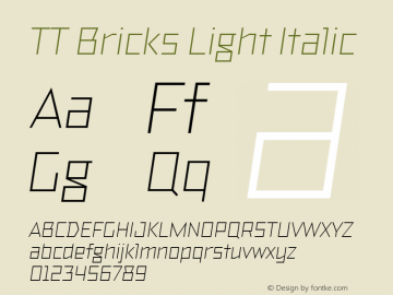 TT Bricks Light Italic Version 1.010; ttfautohint (v1.5) -l 8 -r 50 -G 0 -x 0 -D latn -f none -m 