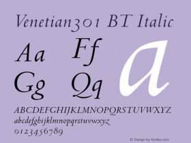 Venetian301 BT Italic Version 1.01 emb4-OT图片样张