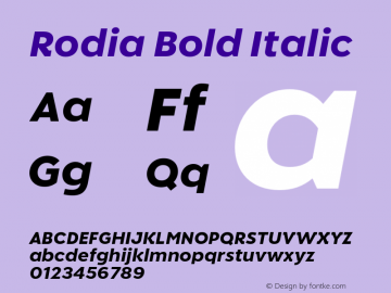 Rodia Bold Oblique Version 1.000;hotconv 1.0.109;makeotfexe 2.5.65596图片样张