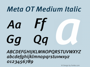 Meta OT Medium Italic Version 7.600, build 1027, FoPs, FL 5.04图片样张