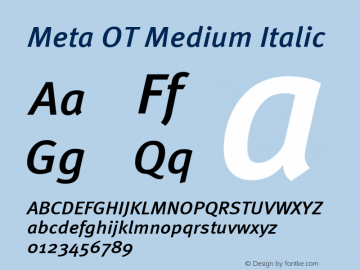 Meta OT Medium Italic Version 7.600, build 1027, FoPs, FL 5.04图片样张