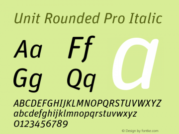 Unit Rounded Pro Italic Version 7.600, build 1027, FoPs, FL 5.04图片样张