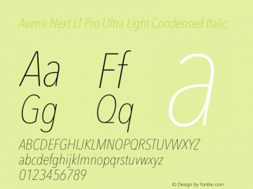 Avenir Next LT Pro Ultra Light Condensed Italic Version 3.00图片样张