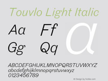 Touvlo Light Italic Version 1.00图片样张