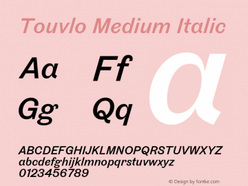 Touvlo Medium Italic Version 1.00图片样张