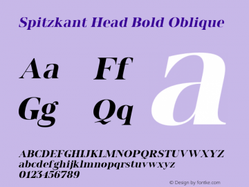 Spitzkant Head Bold Oblique Version 1.000;hotconv 1.0.109;makeotfexe 2.5.65596图片样张