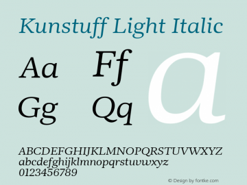 Kunstuff Light Italic Version 1.002;PS 1.2;hotconv 1.0.88;makeotf.lib2.5.647800图片样张