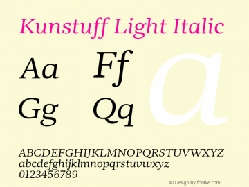 Kunstuff Light Italic Version 1.002;PS 1.2;hotconv 1.0.88;makeotf.lib2.5.647800图片样张