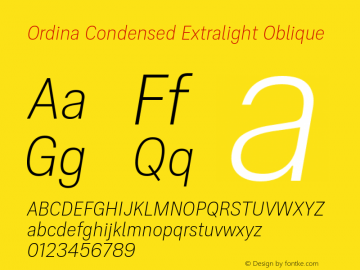 Ordina Condensed Extralight Oblique Version 1.007;FEAKit 1.0图片样张