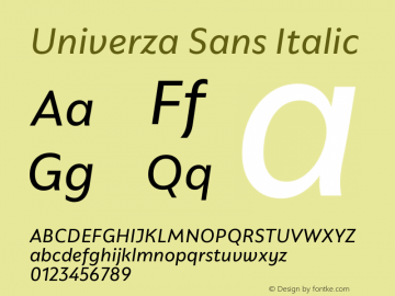 Univerza Sans Italic Version 1.001; ttfautohint (v1.8)图片样张