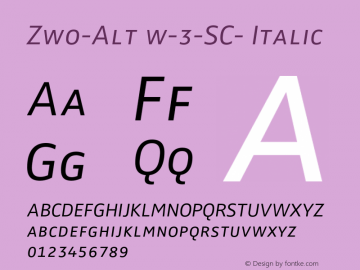 Zwo-Alt w-3-SC- Italic 4.313 Font Sample