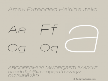 Artex-ExtendedHairlineItalic Version 1.005图片样张