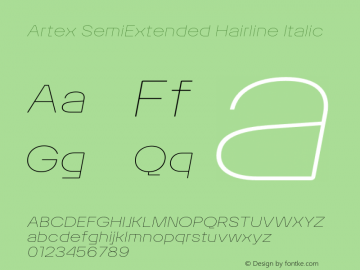 Artex-SemiExtendedHairlineItalic Version 1.005图片样张