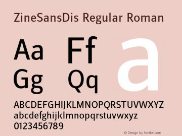 ZineSansDis Regular Roman 004.301 Font Sample