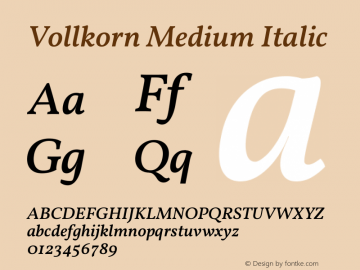 Vollkorn Medium Italic Version 5.001图片样张