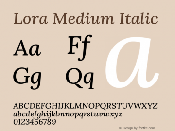 Lora Medium Italic Version 3.004图片样张