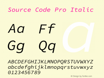 Source Code Pro Italic Version 1.016;hotconv 1.0.116;makeotfexe 2.5.65601图片样张