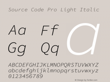 Source Code Pro Light Italic Version 1.016;hotconv 1.0.116;makeotfexe 2.5.65601图片样张