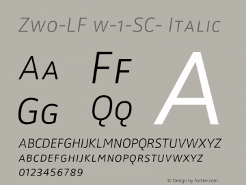 Zwo-LF w-1-SC- Italic 4.313 Font Sample