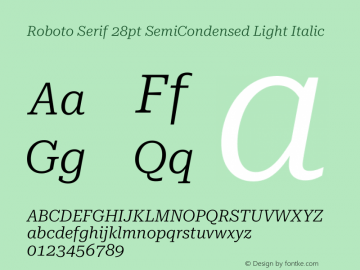 Roboto Serif 28pt SemiCondensed Light Italic Version 1.007图片样张