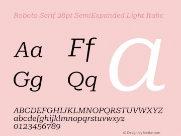 Roboto Serif 28pt SemiExpanded Light Italic Version 1.007图片样张