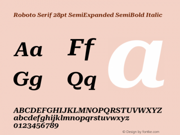 Roboto Serif 28pt SemiExpanded SemiBold Italic Version 1.007图片样张
