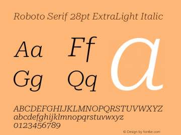 Roboto Serif 28pt ExtraLight Italic Version 1.007图片样张