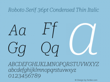 Roboto Serif 36pt Condensed Thin Italic Version 1.007图片样张