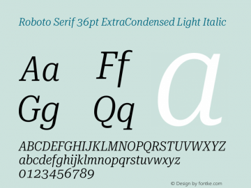 Roboto Serif 36pt ExtraCondensed Light Italic Version 1.007图片样张