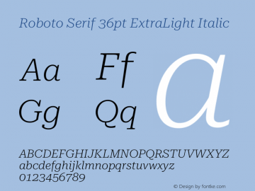 Roboto Serif 36pt ExtraLight Italic Version 1.007图片样张