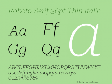 Roboto Serif 36pt Thin Italic Version 1.007图片样张