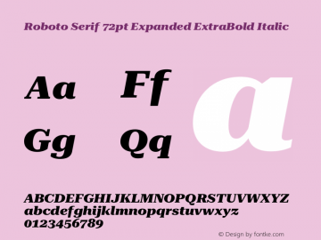 Roboto Serif 72pt Expanded ExtraBold Italic Version 1.007图片样张