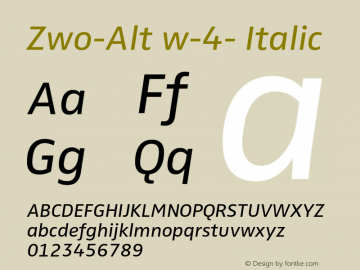 Zwo-Alt w-4- Italic 4.313 Font Sample