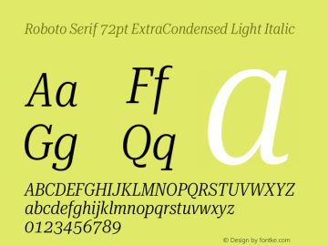 Roboto Serif 72pt ExtraCondensed Light Italic Version 1.007图片样张