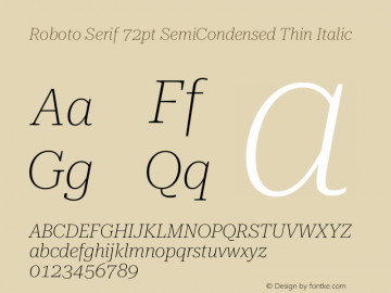 Roboto Serif 72pt SemiCondensed Thin Italic Version 1.007图片样张