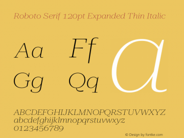 Roboto Serif 120pt Expanded Thin Italic Version 1.007图片样张