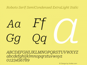 Roboto Serif SemiCondensed ExtraLight Italic Version 1.007图片样张