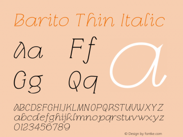 Barito Thin Italic Version 1.000图片样张